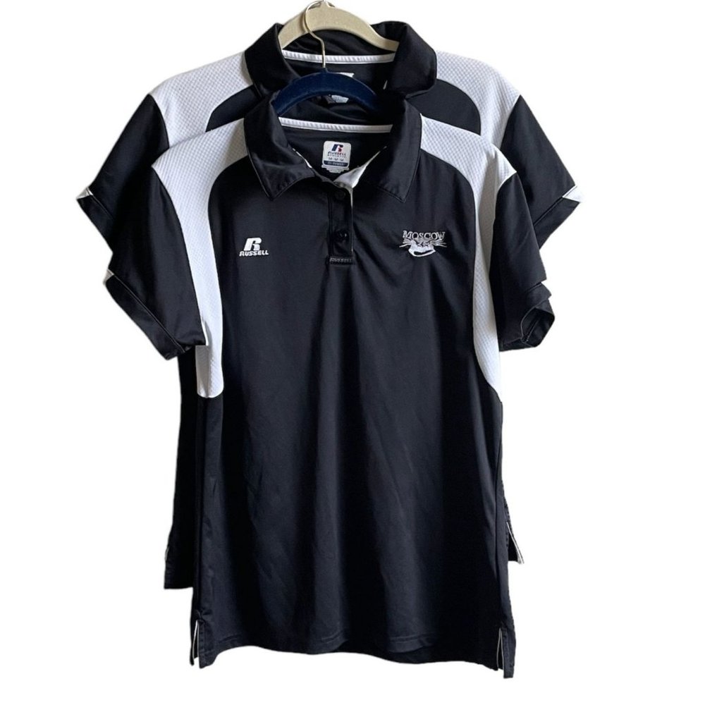Russell Athletic Polo Shirt Set of 2‎ Moscow Idaho Dri Power Black Short Sleeve